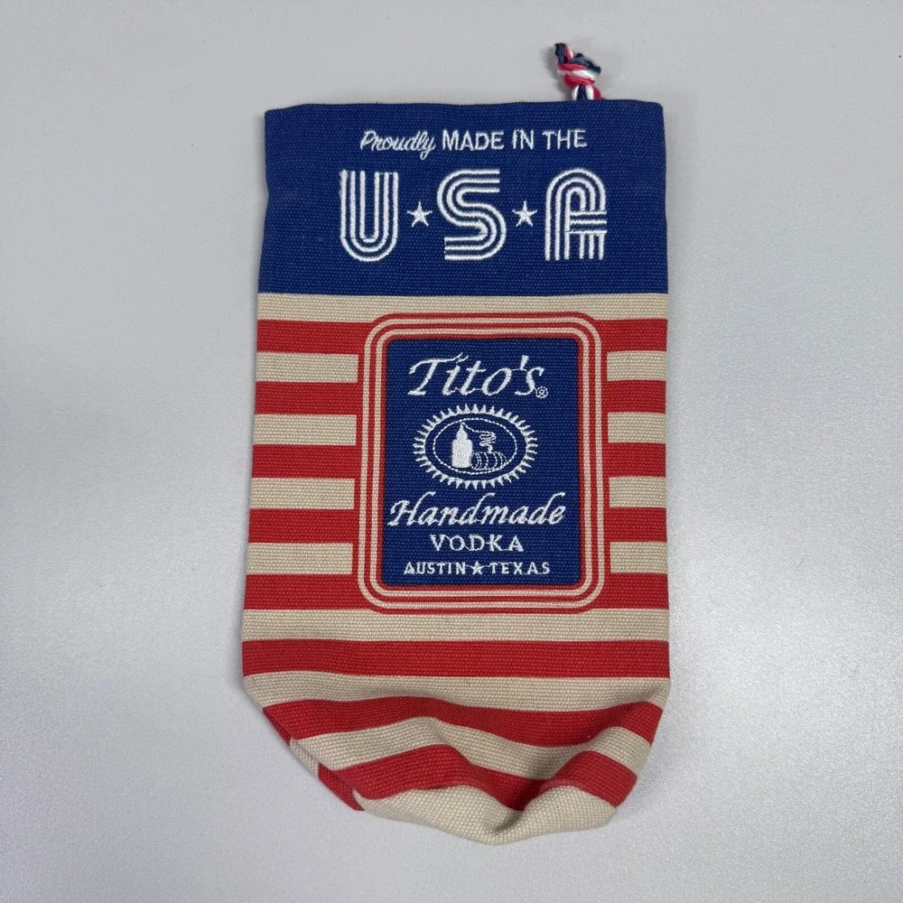Tito's Handmade Vodka Austin Texas Cloth Drawstring Bottle Sack Bag Patriotic